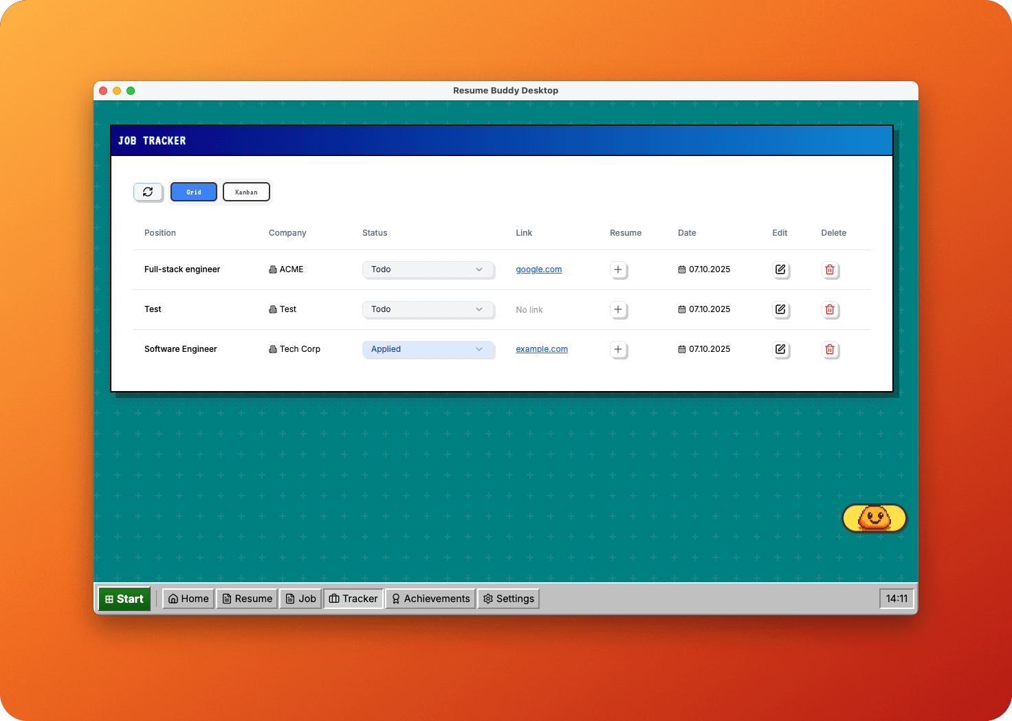 Application tracker screen. There's also a kanban view.