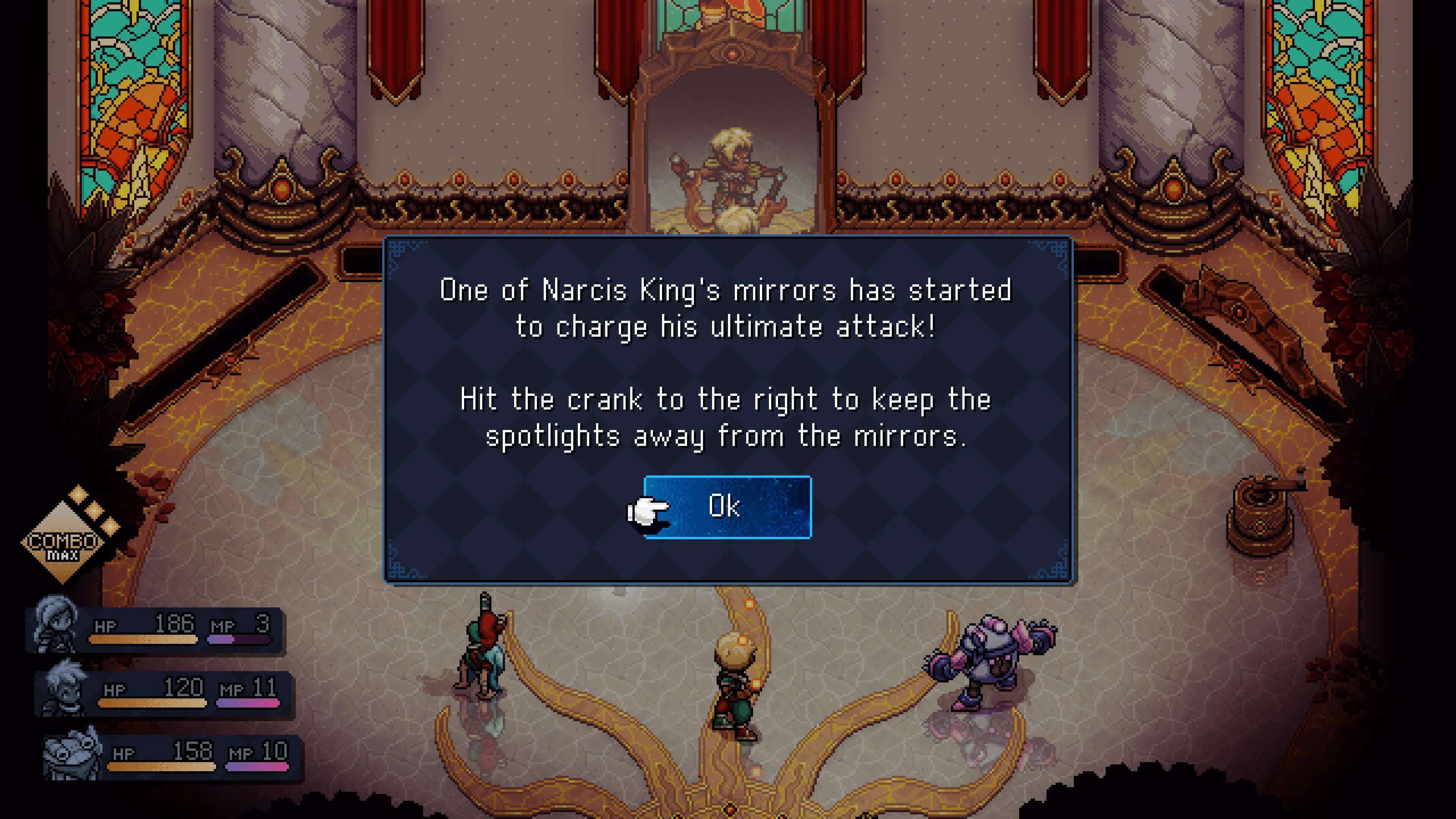 The boss's mechanic is explained at the start of the battle